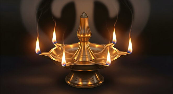 Golden deepam lamp glowing with sacred flames for festival worship