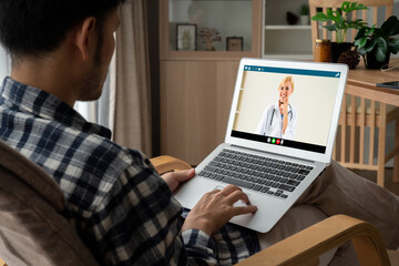 Doctor video call online by modish telemedicine software application for virtual meeting with patient