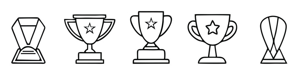 Line art icons of trophies and medals on white background trophy award