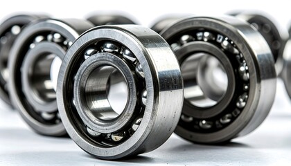 Close-up view of multiple metal ball bearings.