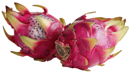 Two vibrant pink dragon fruit, close-up