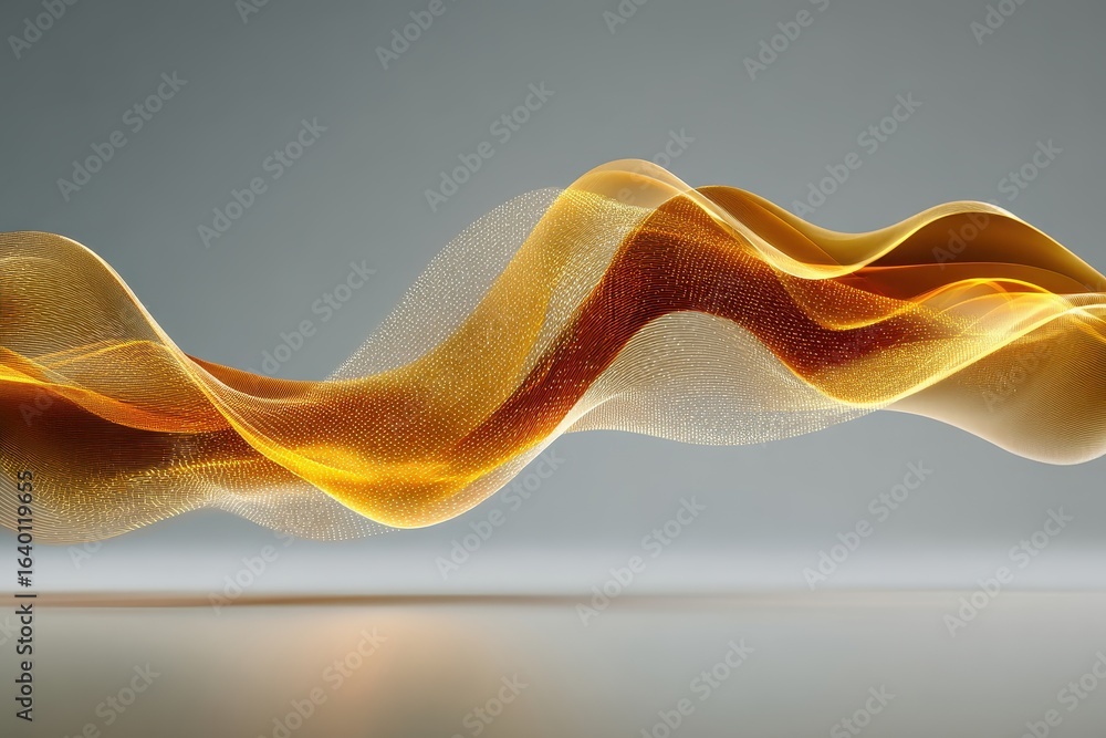 Poster abstract flowing golden wave design on grey background for presentations and creative projects