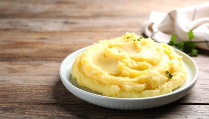 Creamy mashed potatoes on plate