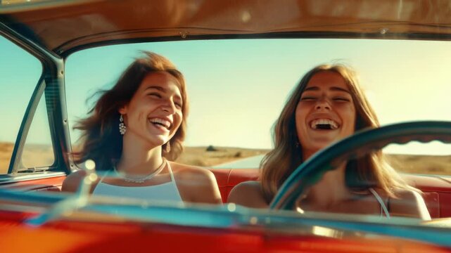 A compact scene with two women sitting in a car, providing a versatile and relatable image for various uses