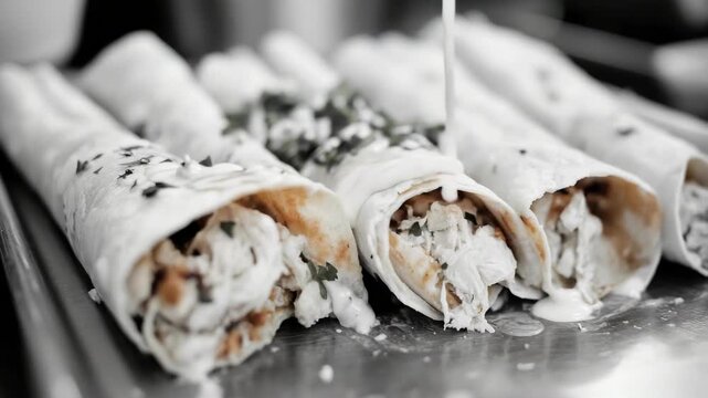 Colorful and appetizing burritos ready to be served.
