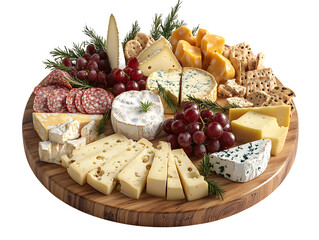 Gourmet cheese and charcuterie board isolated on transparent background