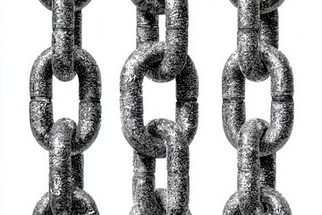 Chains hanging with artistic silver grain effect against black backdrop