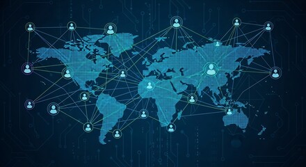 People Interacting on a Digital Map, Business Environment, Graphic Visualization, Technology Concept