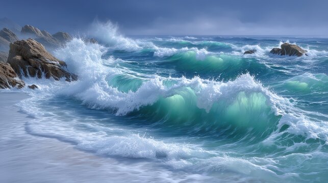 Stunning storm waves with emerald green water