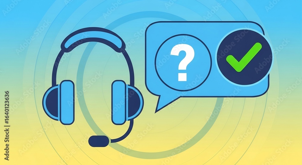 Poster customer support action with headset and chat bubbles in a digital environment for effective communi