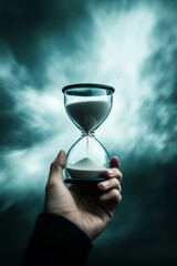 Hourglass Raised to Stormy Sky — Urgency and Deadline
