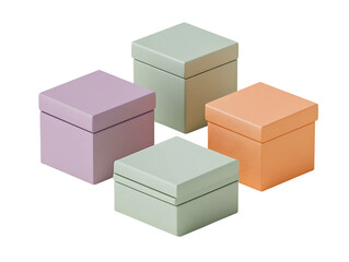 Fototapeta premium Four pastel square gift boxes isolated on transparent background