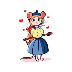 Cute Mouse Girl Artist with Paintbrush