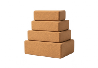 Stack of four brown yoga blocks isolated on transparent background