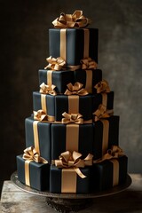 Elegant Black and Gold Gift Cake for a Special Celebration Event