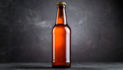 Amber glass beer bottle on dark background