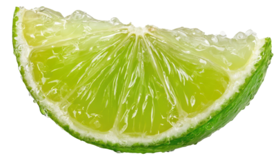 Close-up of a lime wedge, vibrant green, juicy, and slightly textured