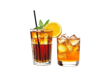 refreshing iced tea cocktail drinks isolated on transparent background
