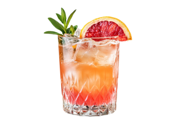 Refreshing grapefruit cocktail with rosemary isolated on transparent background
