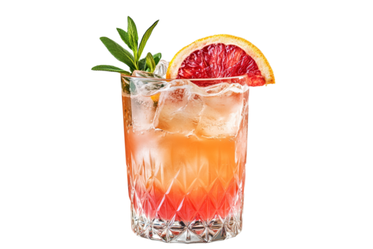 Refreshing grapefruit cocktail with rosemary isolated on transparent background