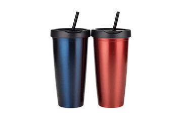 tumbler cups with straws isolated on transparent background