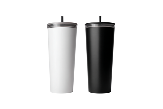 tumbler cups with straws isolated on transparent background