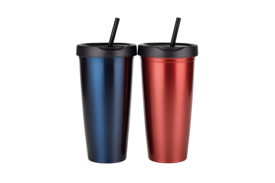 tumbler cups with straws isolated on transparent background - Powered by Adobe