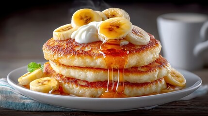 Golden buttermilk pancakes with melting butter stack