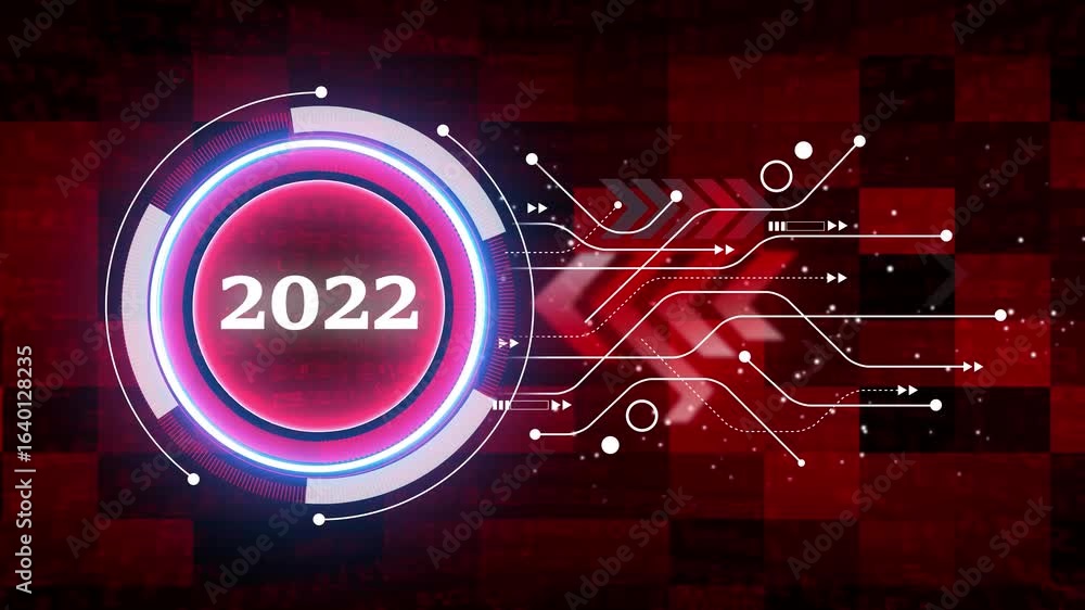 Aufkleber 2022 text with screen effects of technological failures. concept of counting years. new year celebra