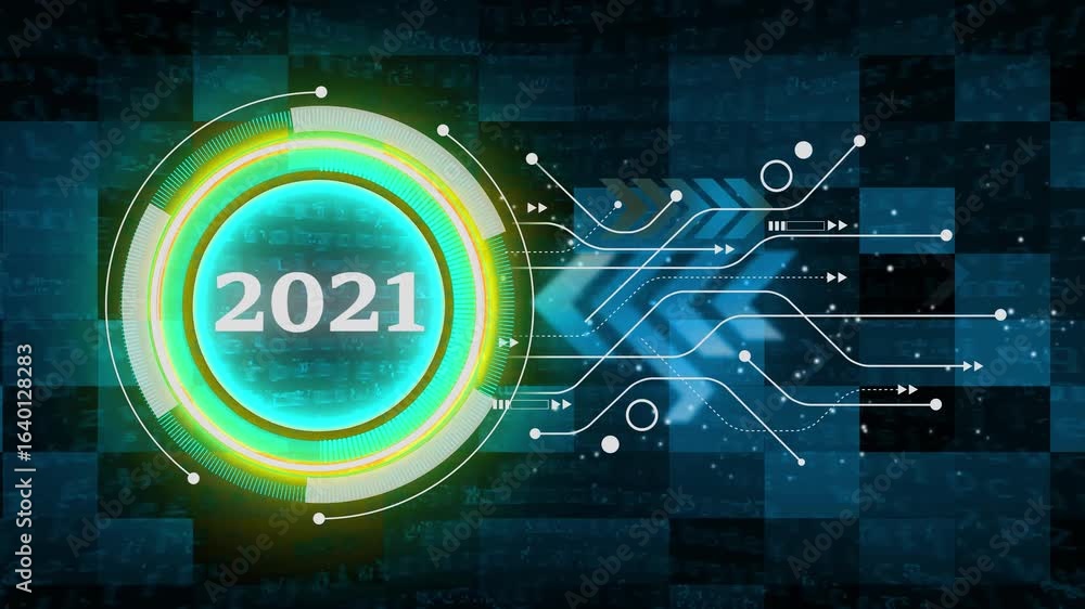 Aufkleber 2021 text with screen effects of technological failures. concept of counting years. new year celebra