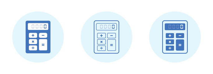 Calculator icon set. Black color outline or solid icon on white background.