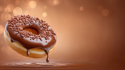 Indulgent closeup of a chocolateglazed donut with sprinkles