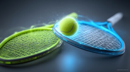 Crossed professional tennis rackets on dramatic background