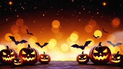 Spooky Halloween pumpkins and bats create an inviting autumn atmosphere at dusk