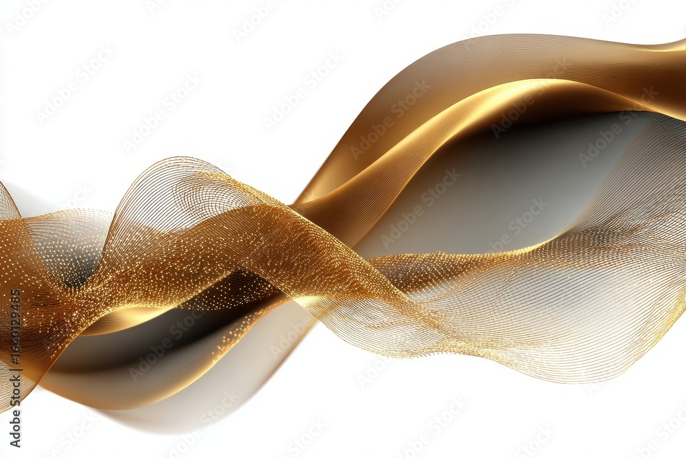 Poster abstract flowing golden wave design on grey background for presentations and creative projects