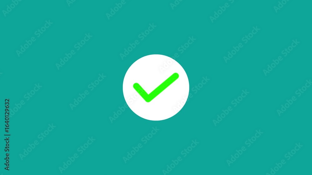 Poster animated reveal of a white checkmark icon in a green circle. isolated on a solid background. 2d anim