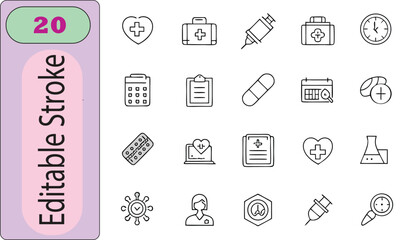 Medical and Healthcare Icons Set Editable Stroke medicine