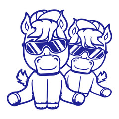 2 Horse Cool Sunglasses Friends Cap Hat Summer Team