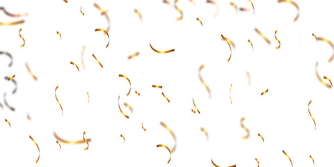 3d render of Spiral Gold confetti flying for celebrate isolated on transparent background.  Gold confetti on transparent backdrop. Realistic falling tinsel. Luxury anniversary template.