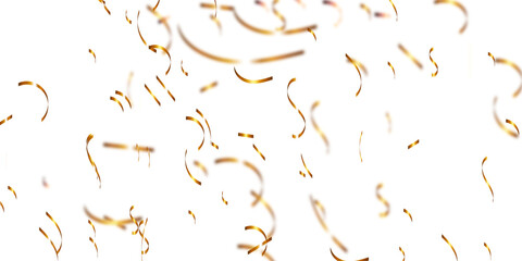 3d render of Spiral Gold confetti flying for celebrate isolated on transparent background.  Gold confetti on transparent backdrop. Realistic falling tinsel. Luxury anniversary template.