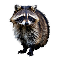 Fototapeta premium Isolated high-resolution image of raccoon with visible fur texture and striped tail.