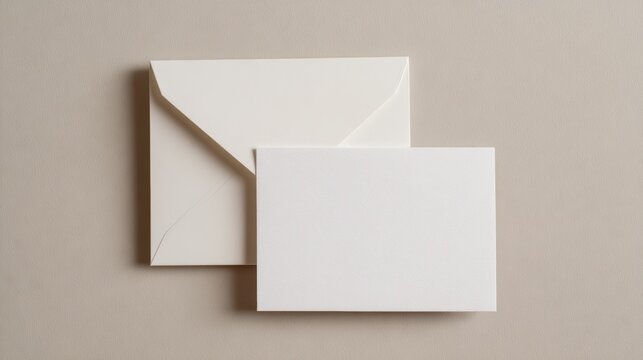 Blank white envelope and card on neutral background for invitations or messages - Powered by Adobe
