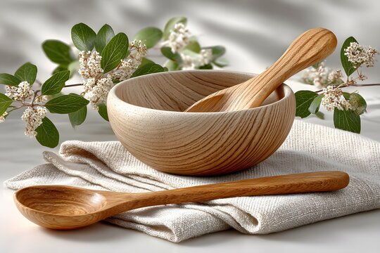 Bowl with wooden spoons isolated on transparent background