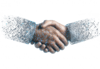 Business handshake with digital network connections, png, transparent