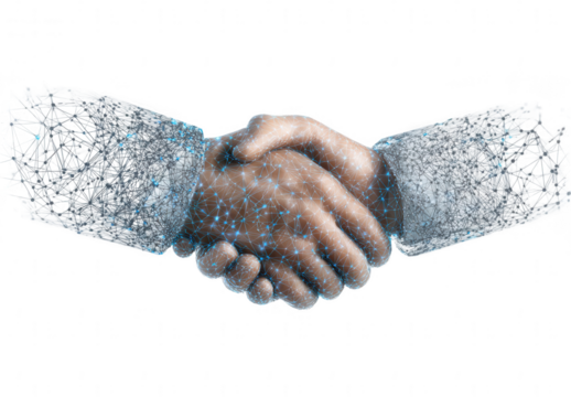 Business handshake with digital network connections, png, transparent