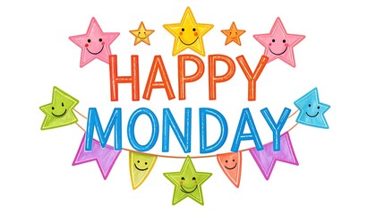 Cartoon stars and flags greet happy Monday