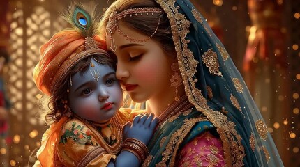 The divine love of mother Yashoda and baby Krishna for the Janmashtami festival