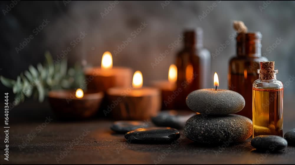 Poster relaxation and tranquility with candles and essential oils in a calming setting