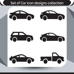 Diverse Car Icon Collection Showcasing Various Automobile Styles and Body Types for Automotive Design Projects and UI Interfaces