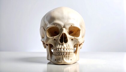 Fototapeta premium Detailed model of a human skull against a plain background.